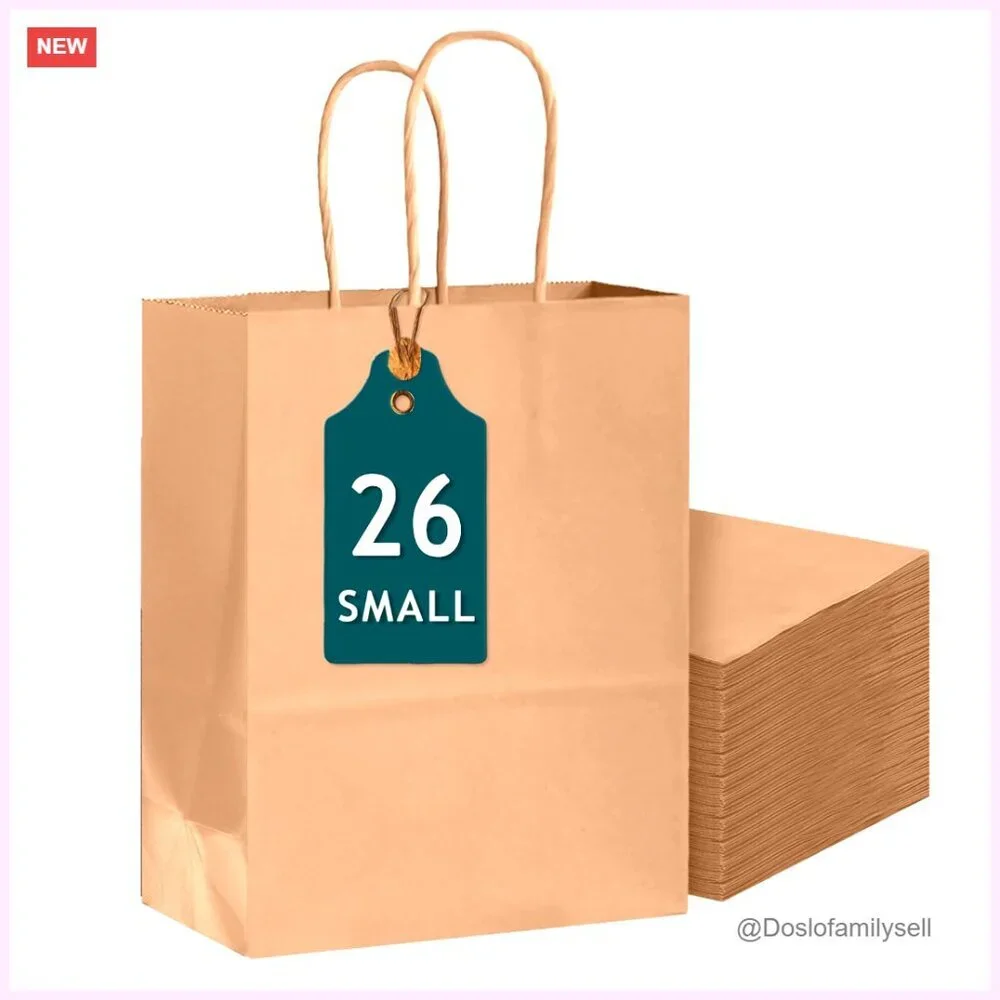 26-Pack Small Kraft Paper Gift Bags with Handles 8.3x6x3.15 Inches - Picture 1 of 6